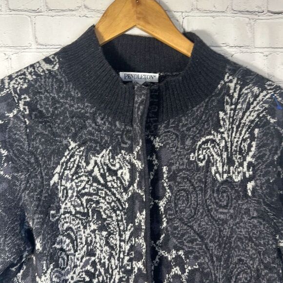 Pendleton Women’s Full Zip Jacket Sweater 100% Merino Wool Paisley Gray size S - Picture 3 of 9